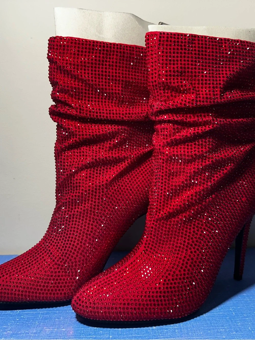 Nine West Red Crystal Slouch Stiletto Boots - Picture 5 of 12